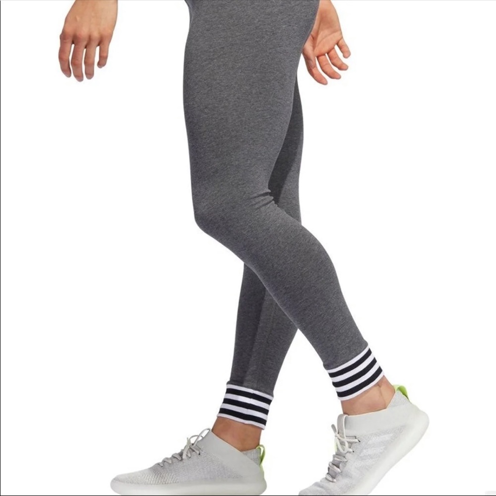 Women’s Adidas highrise charcoal gray tights yoga running cuffed striped ankles